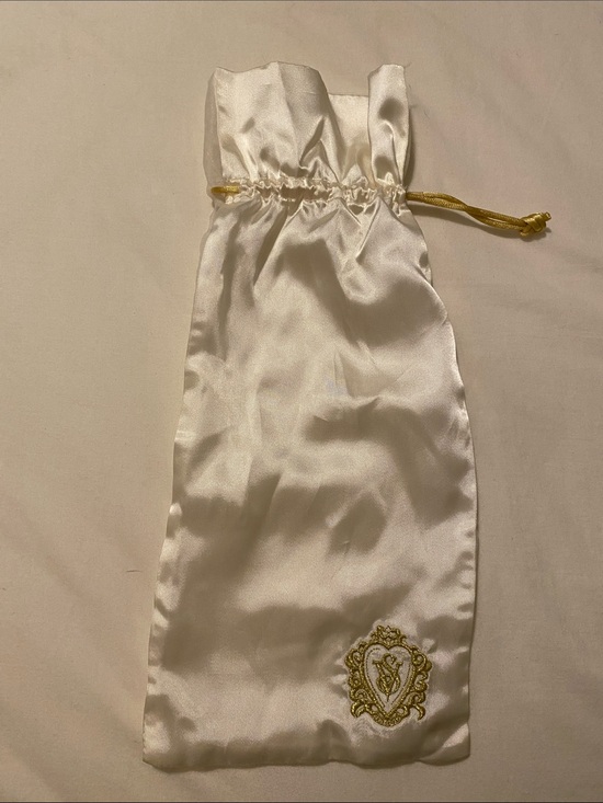 Victoria's Secret Handbags - Victoria's Secret Satin Mesh Drawstring Pouch with Gold Crest - Vintage